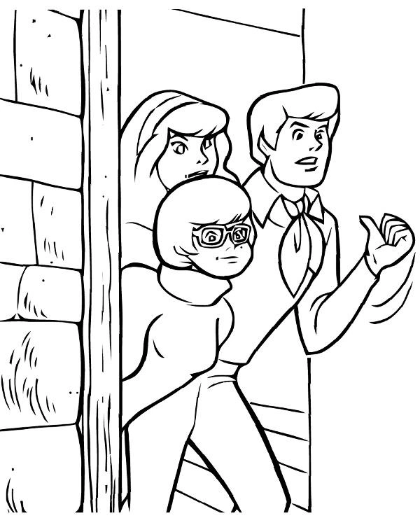 Daphne, Fred and Velma solve a mystery coloring page